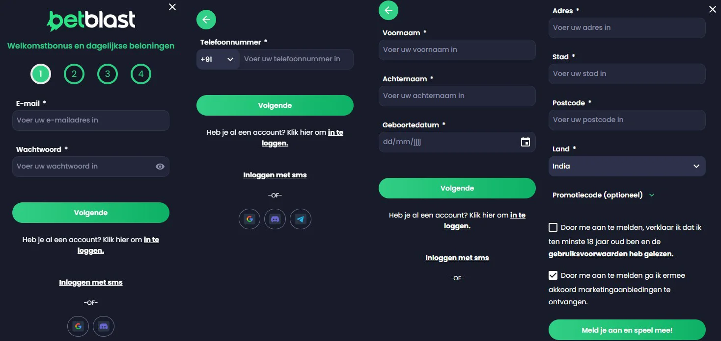 BetBlast Casino Registratie en KYC bij BetBlast Casino